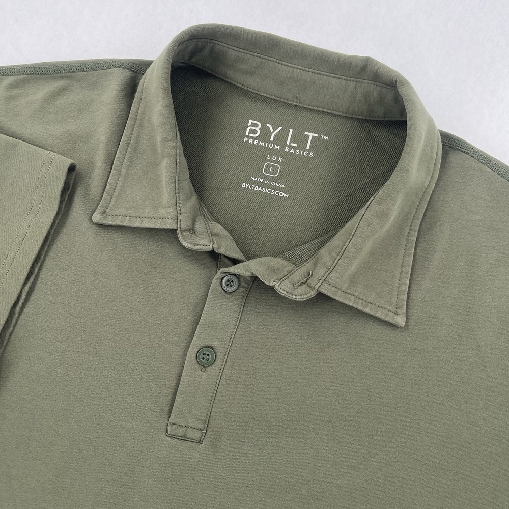 BYLT Premium Basics Lux Polo Shirt Mens Large Green Stretch Preppy Golf